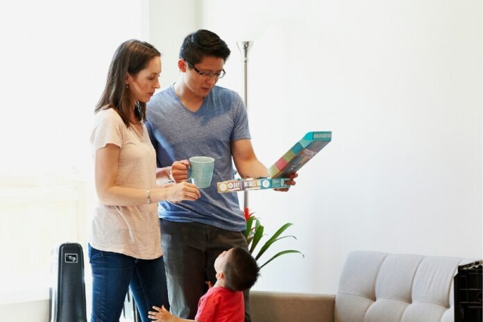 family in living room
